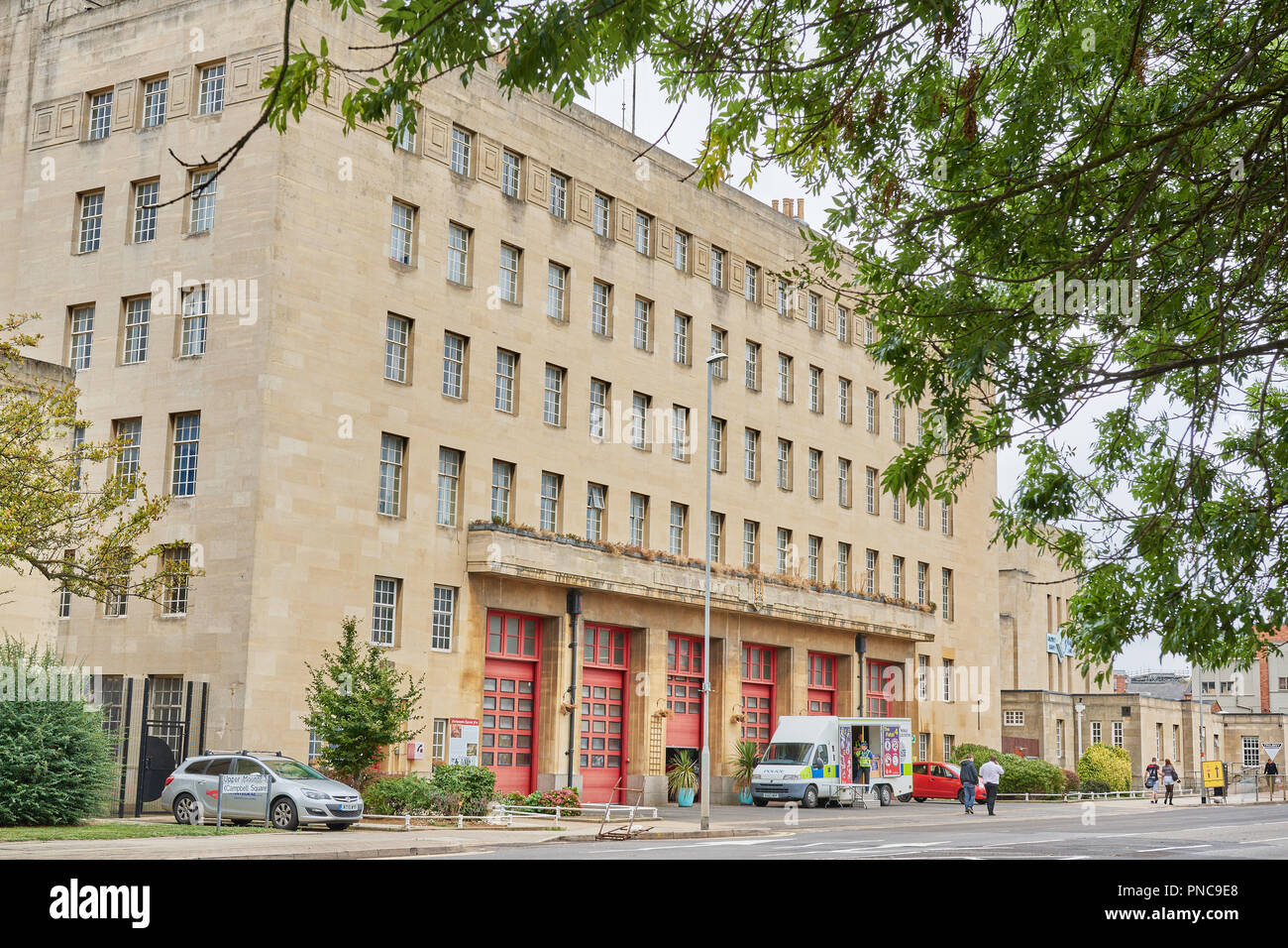 Fire station building, with flats above it, at the town centre of