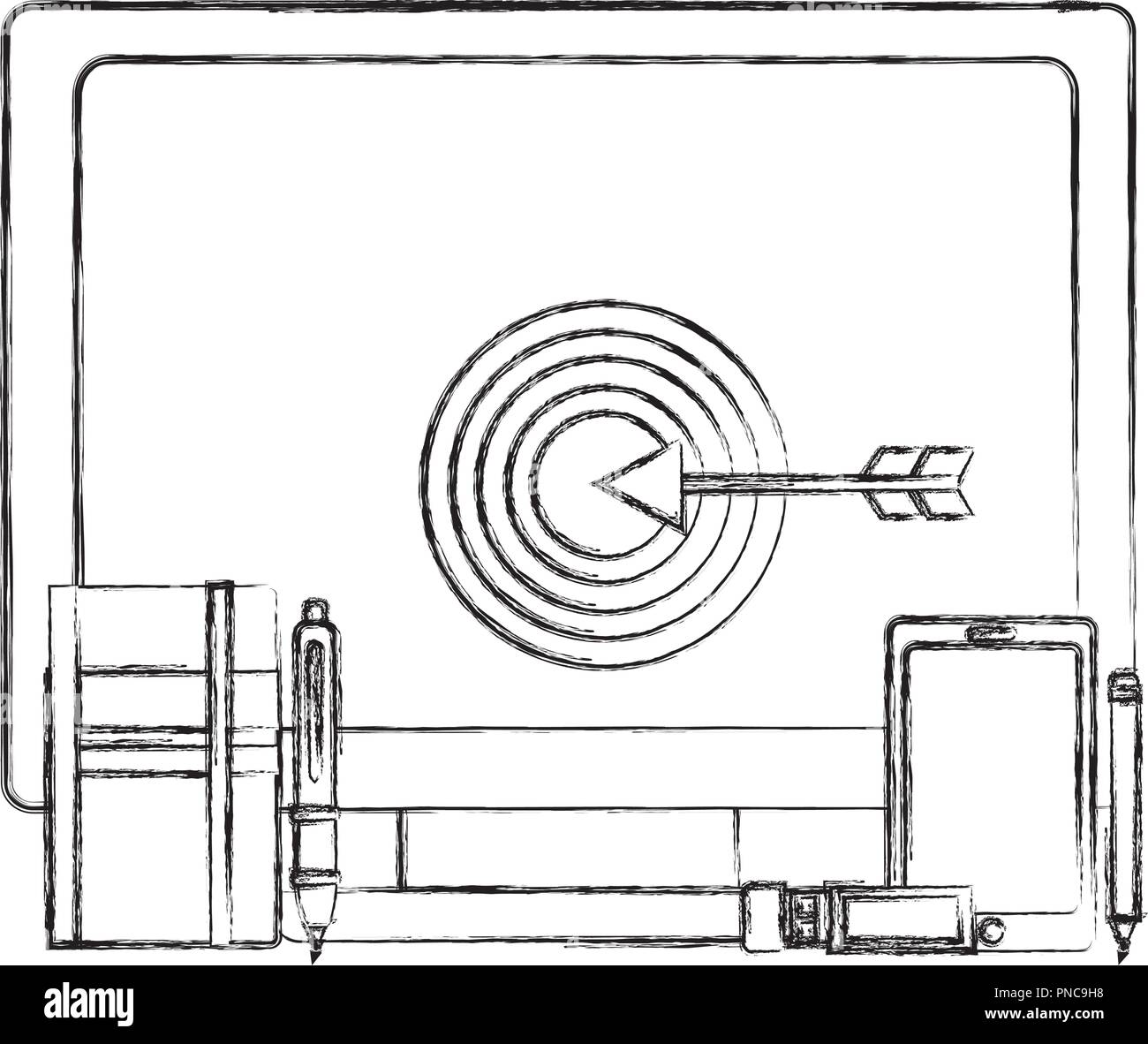 computer target smartphone pen pencil notebook business Stock Vector ...