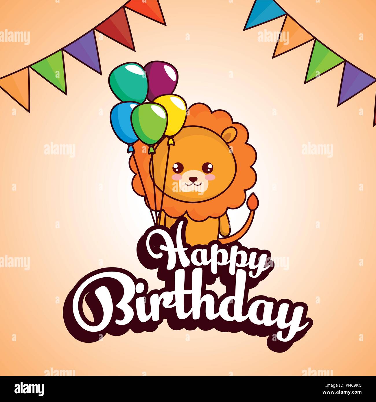 happy birthday card with cute lion Stock Vector Image & Art - Alamy