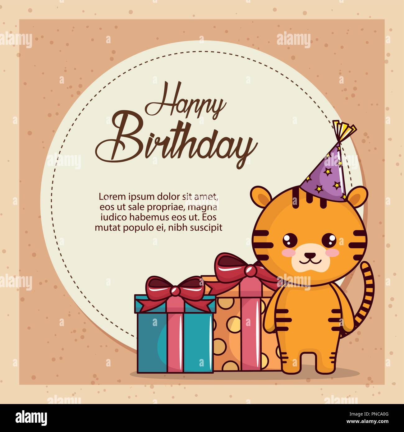 Happy Birthday Card With Cute Tiger Stock Vector Image Art Alamy