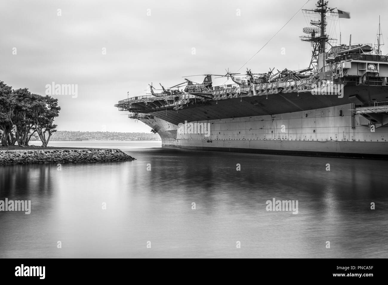 The USS Midway Museum Ship at Tuna Harbor/San Diego Harbor. San Diego, California, USA. Stock Photo
