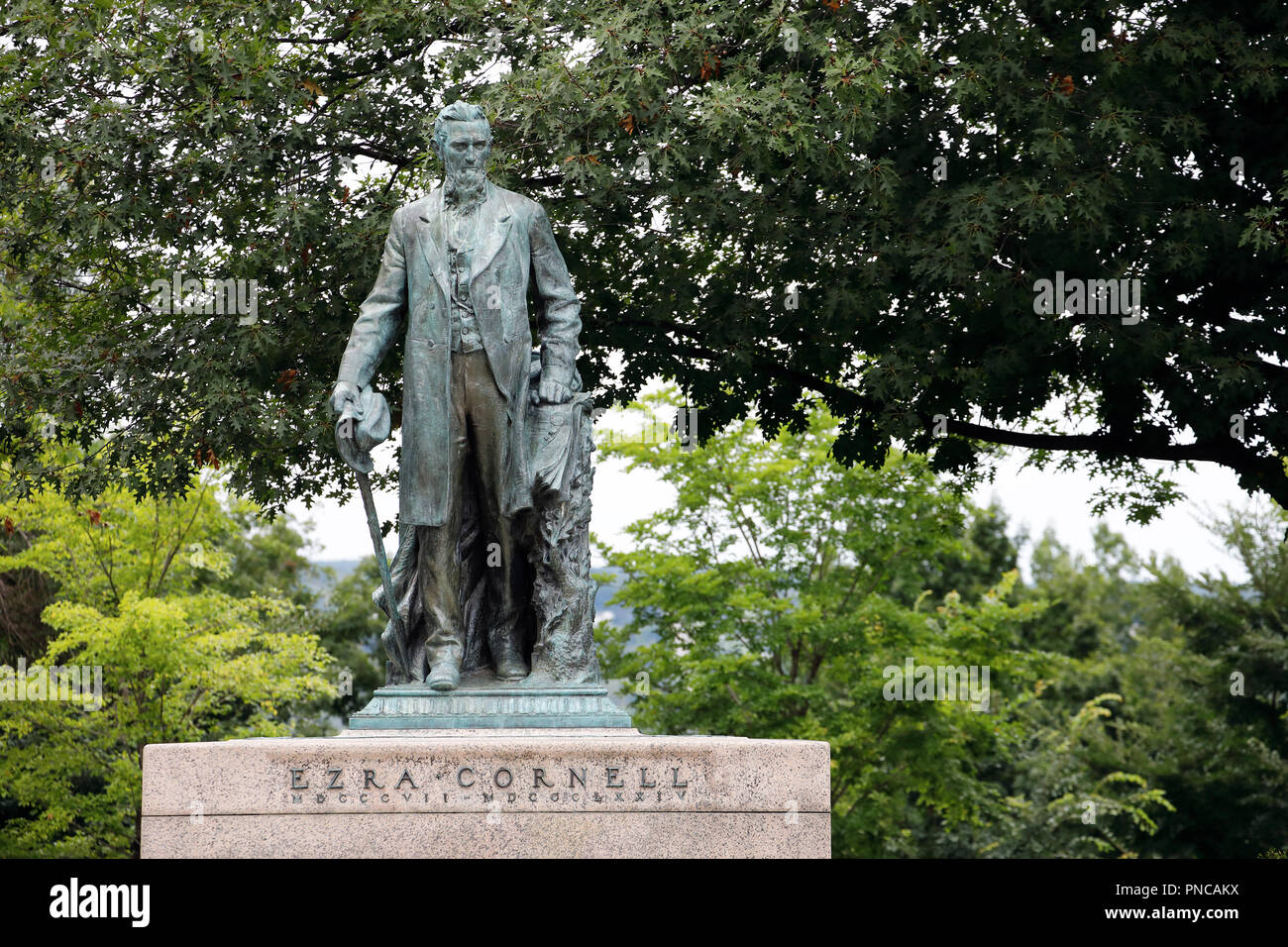 The statue of Ezra Cornell the founder of Cornell University in the