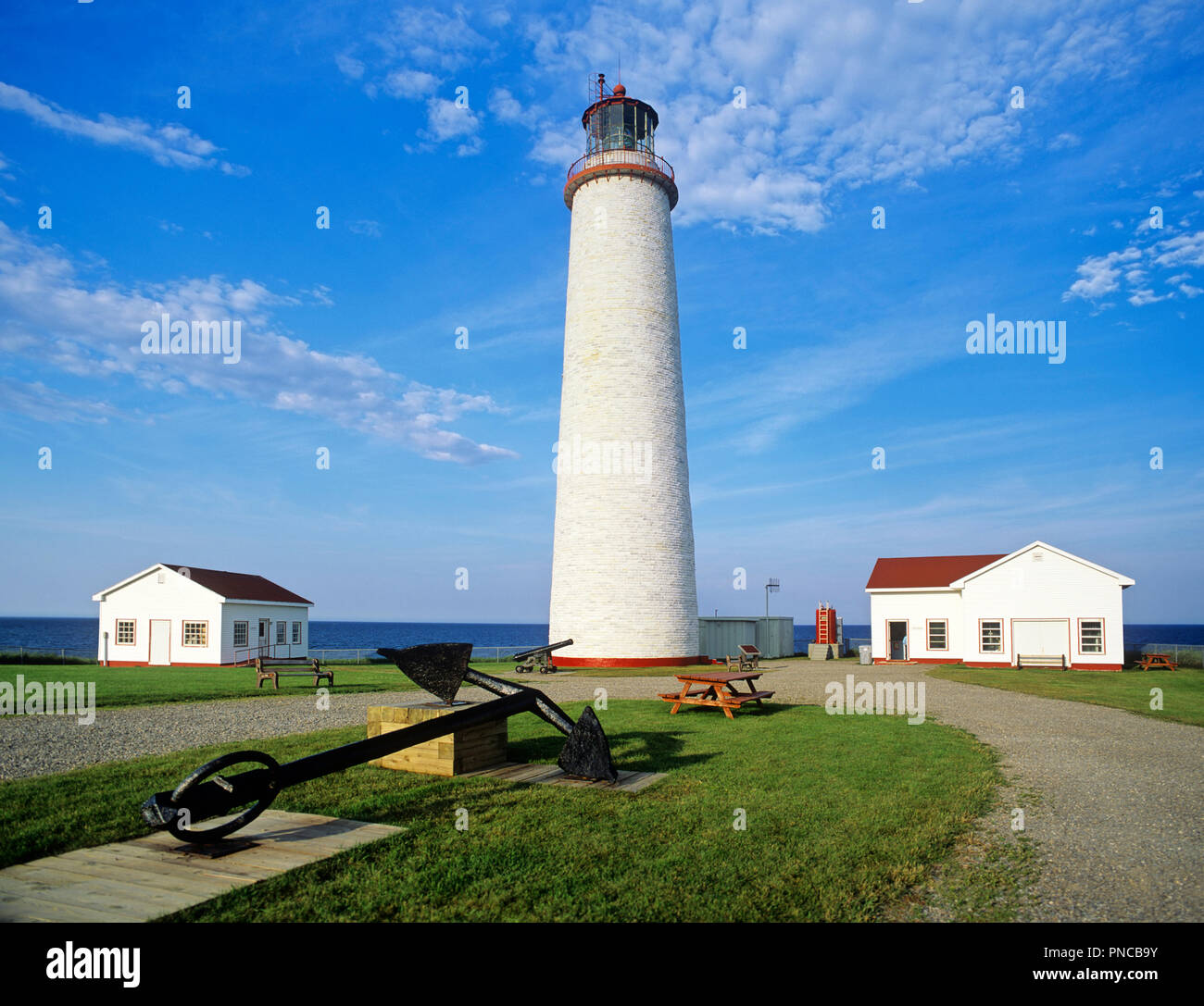 North America, Canada, Quebec, Gaspe Peninsula, Cap-des-Rosiers Lighthouse, National Historic Site, highest in Canada, built 1858, 34.1 m, 112 feet ta Stock Photo
