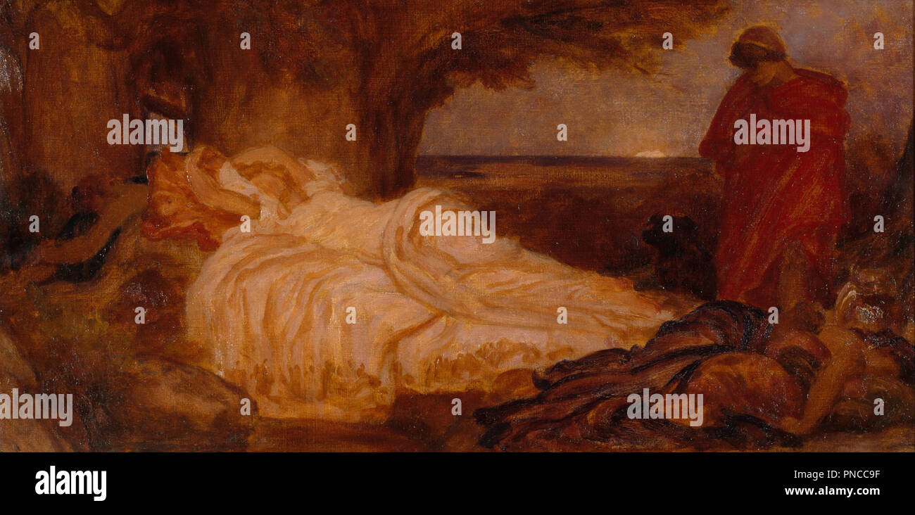 Colour study for 'Cymon and Iphigenia'. Date/Period: 1884. Painting. Oil on canvas. Height: 431 mm (16.96 in); Width: 662 mm (26.06 in). Author: LEIGHTON, FREDERIC. FREDERIC LORD LEIGHTON. Stock Photo