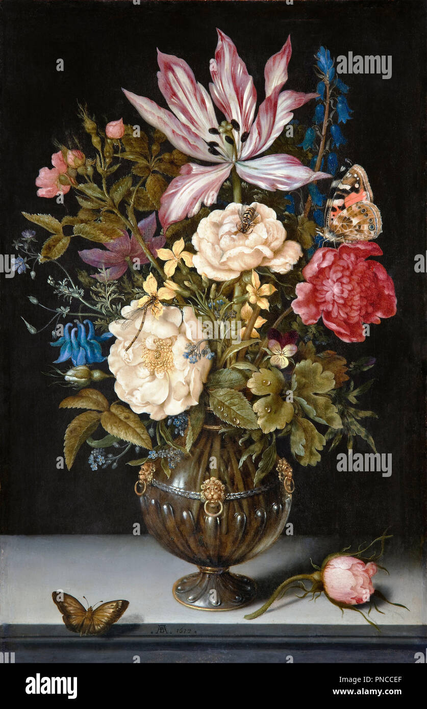 Still-Life with flowers. Date/Period: 1617. Oil on Copper. Oil on copper. Height: 300 mm (11.81 in); Width: 195 mm (7.67 in). Author: AMBROSIUS BOSSCHAERT. Bosschaert, Ambrosius, the Elder. Stock Photo