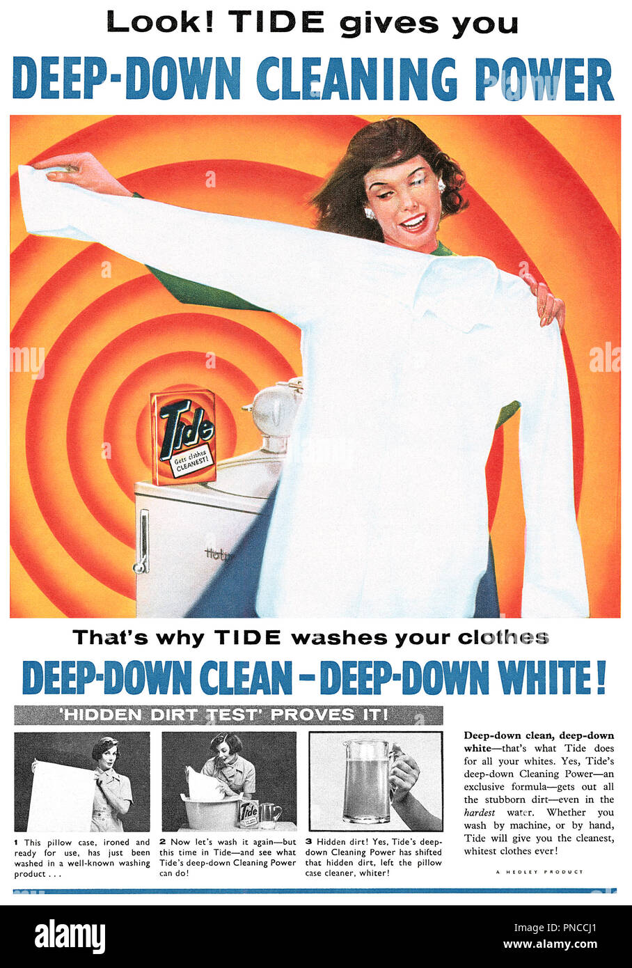 1958 British advertisement for Tide soap powder. Stock Photo