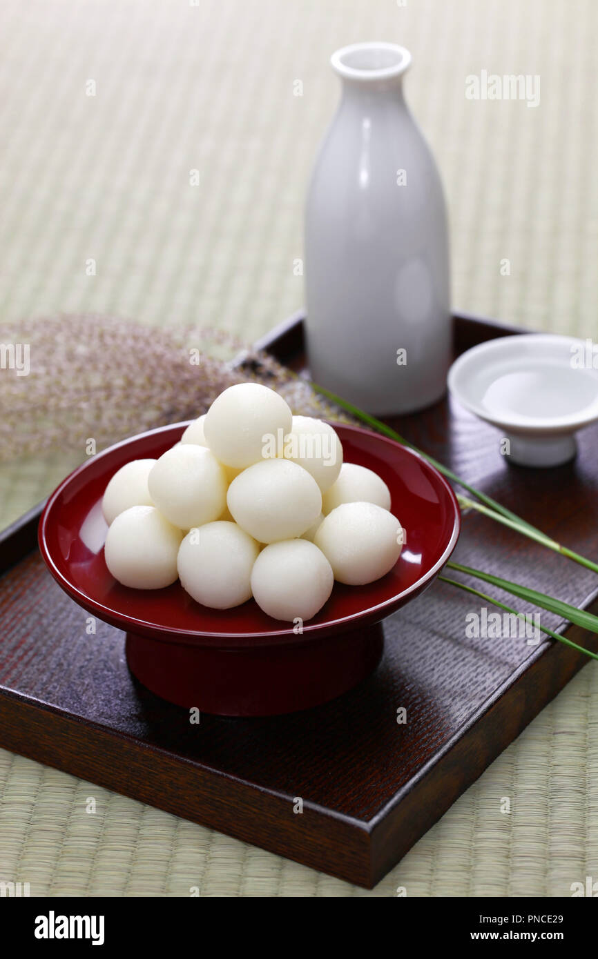 Tsukimi Dango, traditional  japanese rice dumpling for moon viewing event Stock Photo