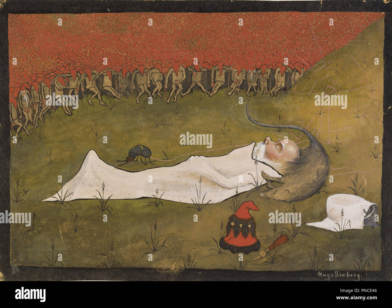 King Hobgoblin Sleeping. Date/Period: 1896. Painting. Watercolour and gouache on paper. Width: 28 cm. Height: 20 cm. Author: HUGO SIMBERG. SIMBERG, HUGO. Stock Photo
