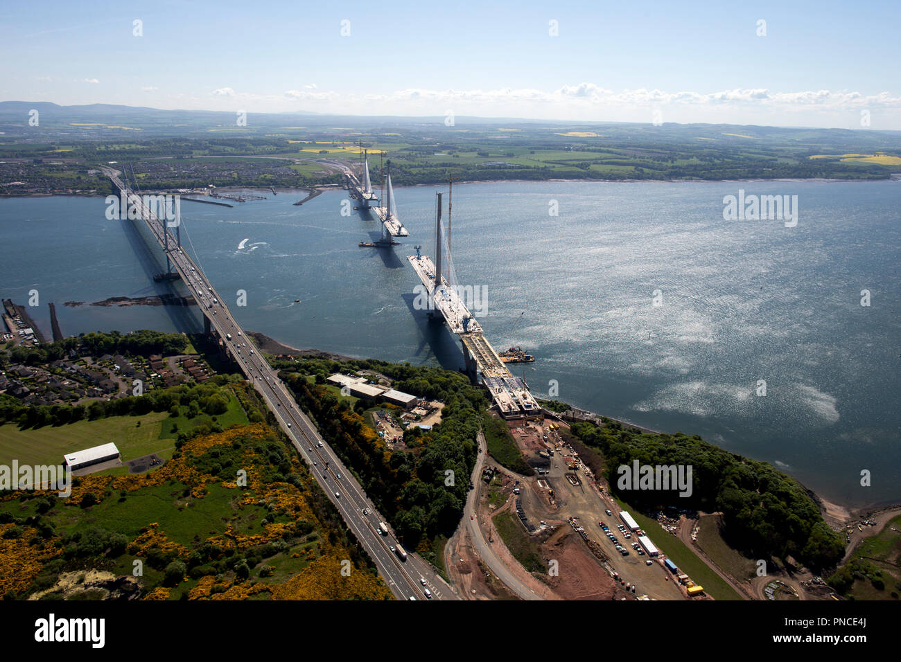 Forth Bridge construction. Aerial view Stock Photo