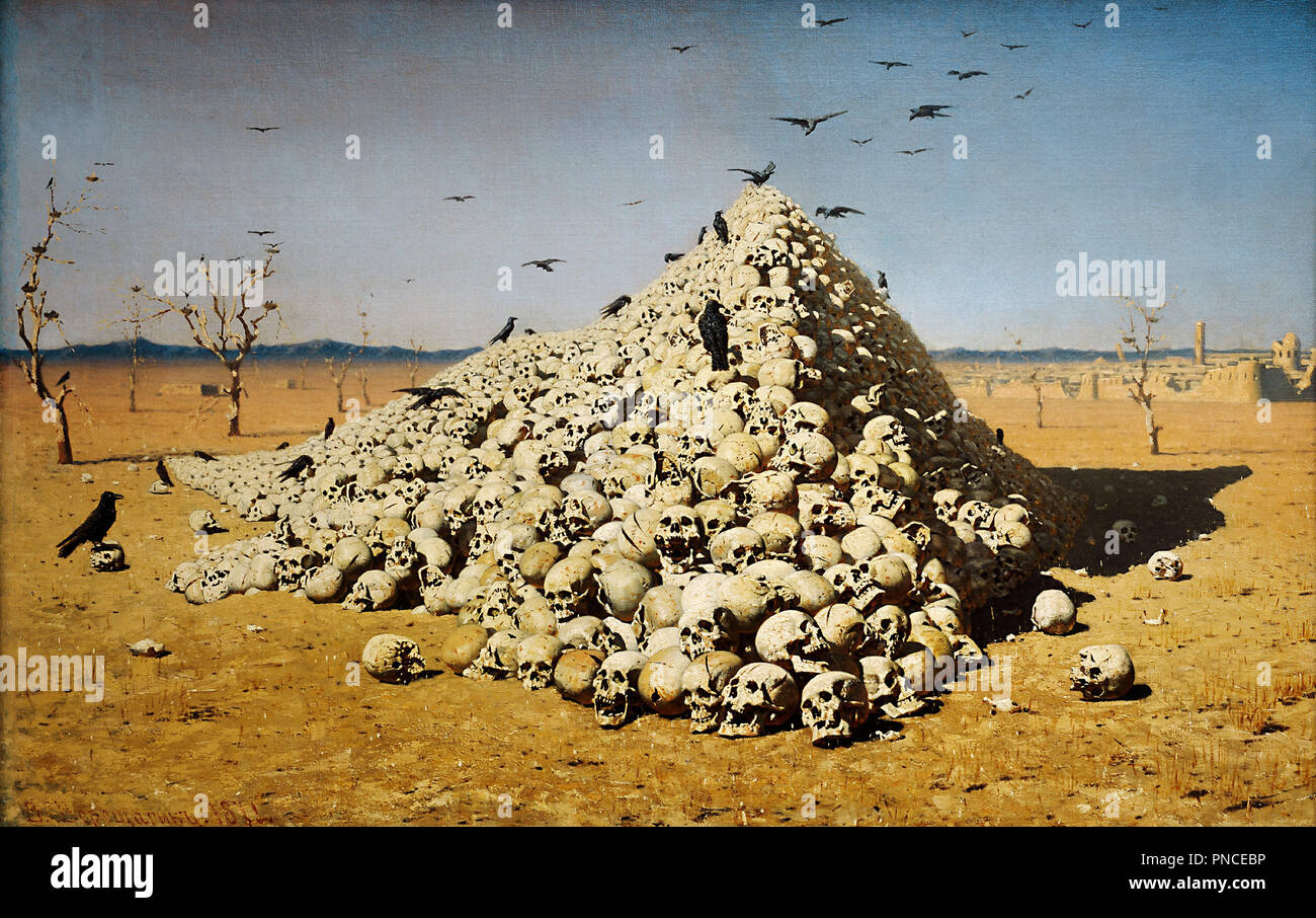 The Apotheosis of War. Date/Period: 1871. Painting. Oil on canvas. Height: 127 cm (50 in); Width: 197 cm (77.5 in). Author: Vasily Vereshchagin. VASILY V. VERESCHAGIN. Vereshchagin, Vasily. Vereshchagin, Vasili Vasilyevich. Stock Photo