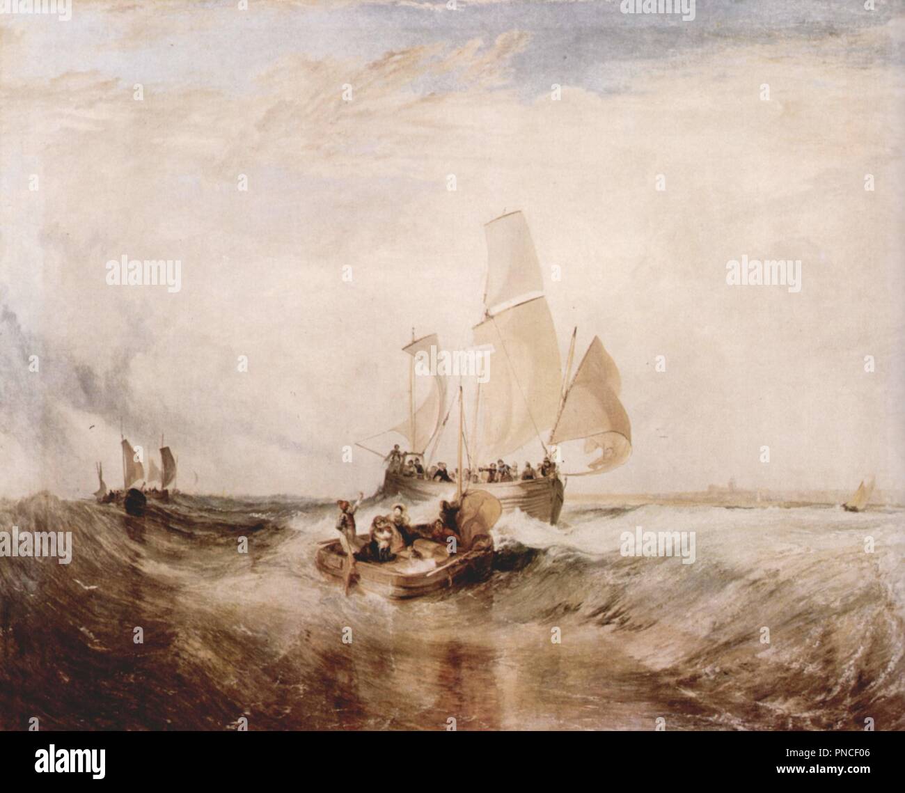 Jetzt für den Maler, Passagiere gehen an Bord. Date/Period: 1827. Painting. Oil on canvas. 170.2 × 235.5 cm (67 × 92.7 in). Author: J. M. W. Turner. Stock Photo
