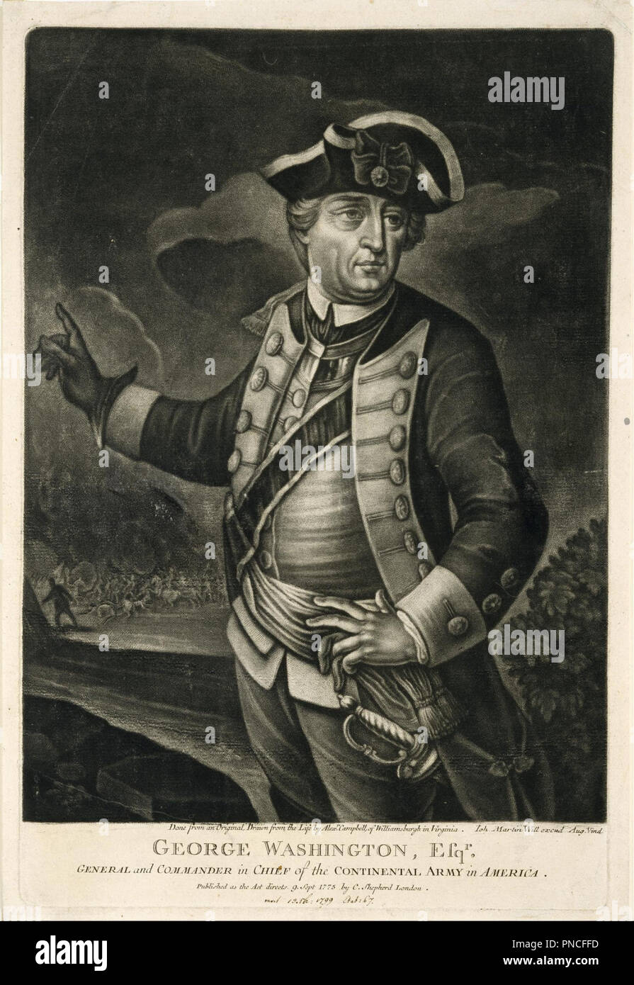 George Washington, Esqr. General and Commander in Chief of the Continental  Army in America. Date/Period: 1775. Mezzotint on paper. Width: 25.4 cm.  Height: 37.8 cm (sheet). Author: Unknown English Stock Photo - Alamy
