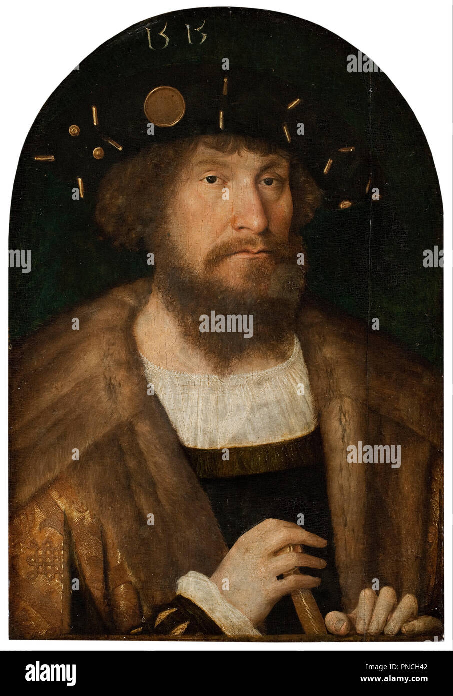 Portrait of the Danish King Christian II. Date/Period: 1514 / 1515. Painting. Oil on canvas. Height: 31 cm (12.2 in); Width: 22 cm (8.6 in). Author: MICHAEL SITTOW. SITTOW, MICHAEL. Stock Photo