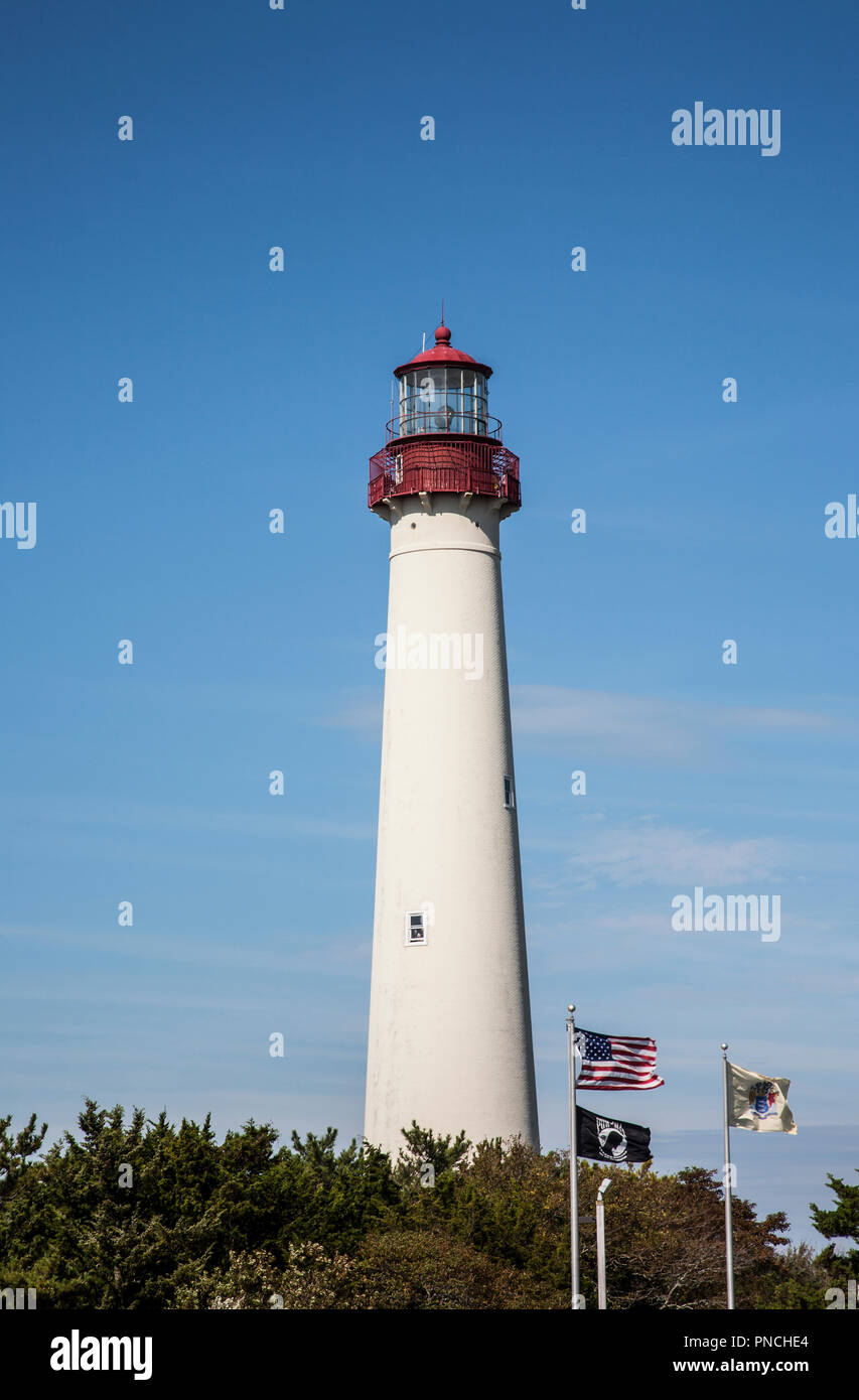 Cape May Lighthouse, East Coast, Cape May county, New Jersey, USA, nautical images vintage seaside landmark historical beach images scenic Stock Photo