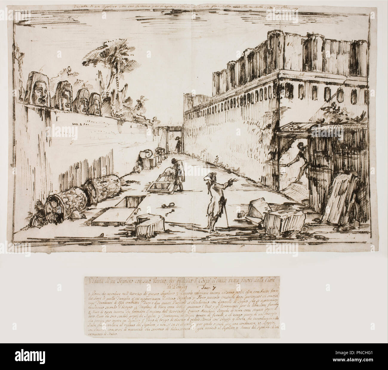 The Tomb of the Istacidi, Pompeii. Date/Period: Ca. 1777. Drawing. Pencil, reed pen, black ink. Height: 515 mm (20.27 in); Width: 775 mm (30.51 in). Author: GIOVANNI BATTISTA PIRANESI. Stock Photo