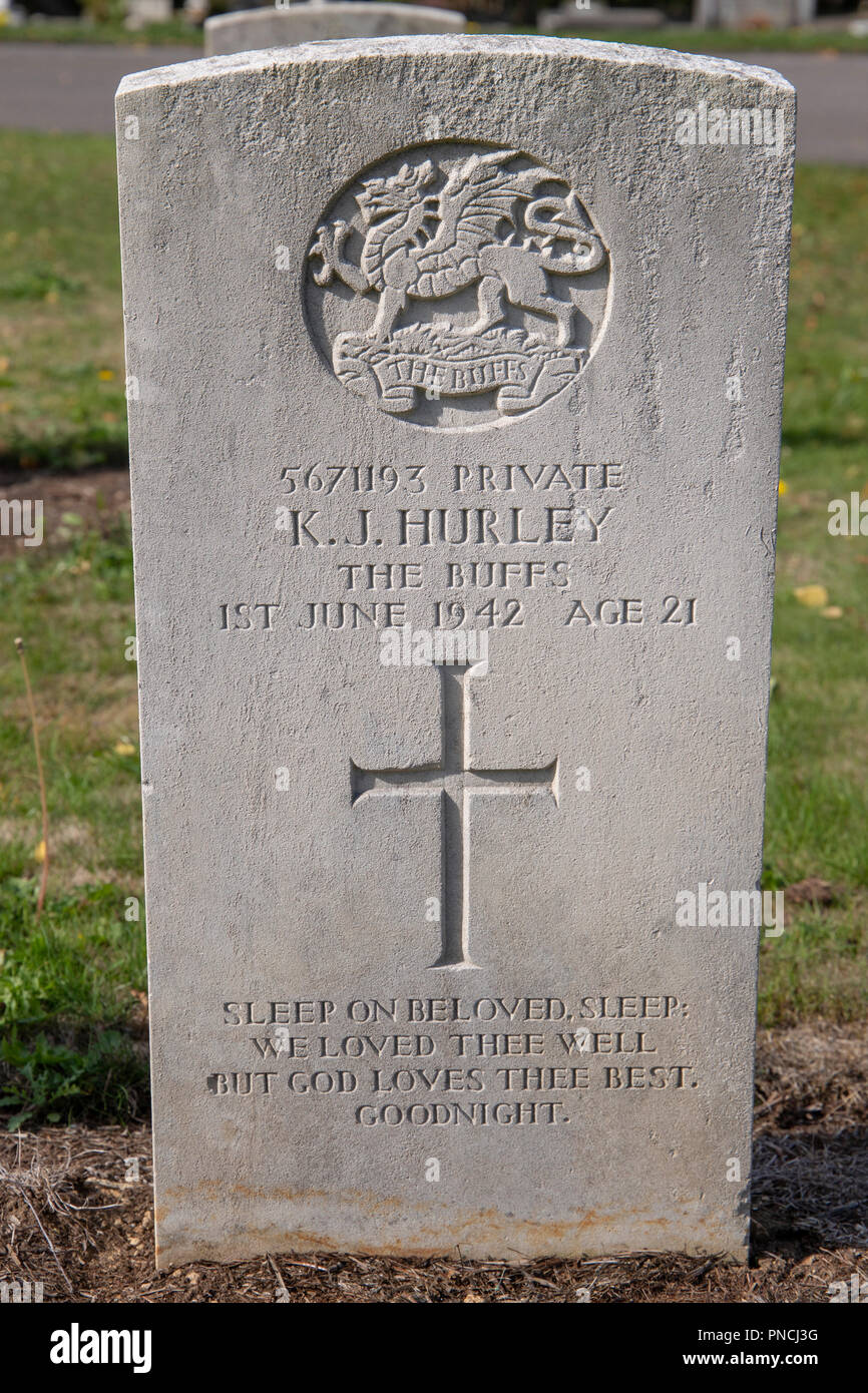 Commonwealth War Graves Commission Grave of Kenneth John Hurley of the The  Buffs, Royal East Kent Regiment, Haycombe Cemetery, Bath UK Stock Photo -  Alamy