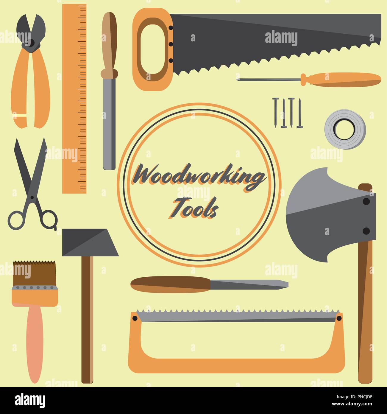 Set of woodworking tools icons Stock Vector