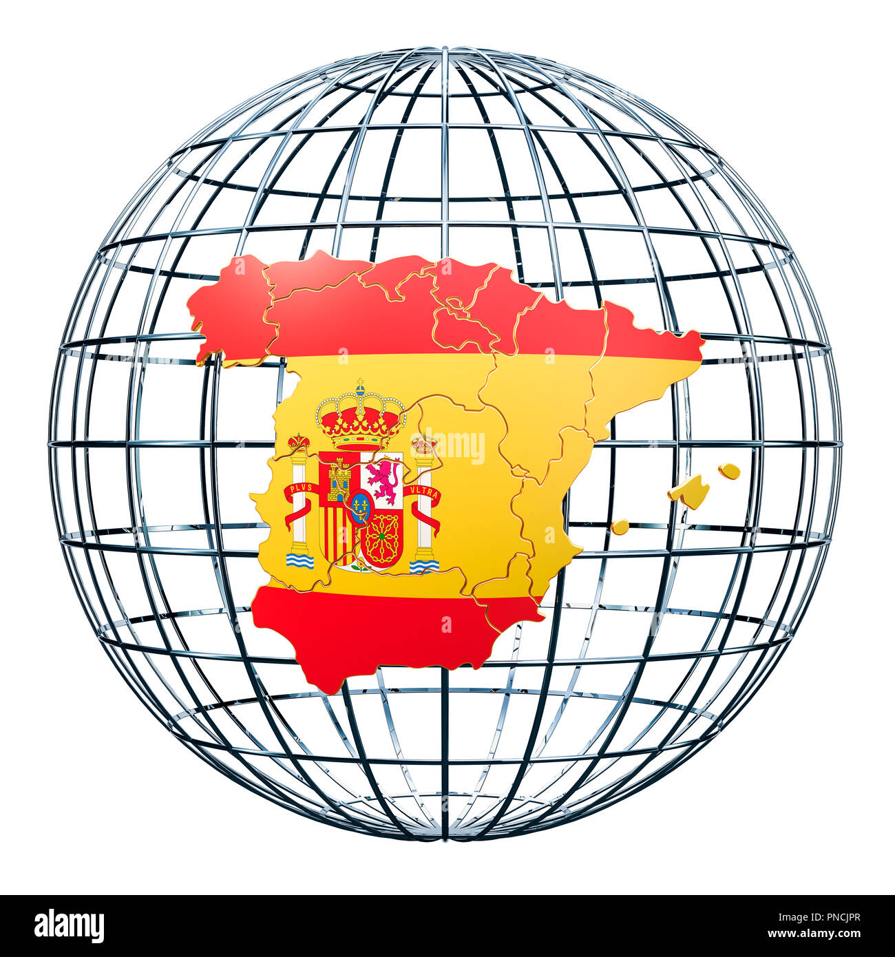 Spanish map on the Earth Globe. 3D rendering isolated on white background Stock Photo