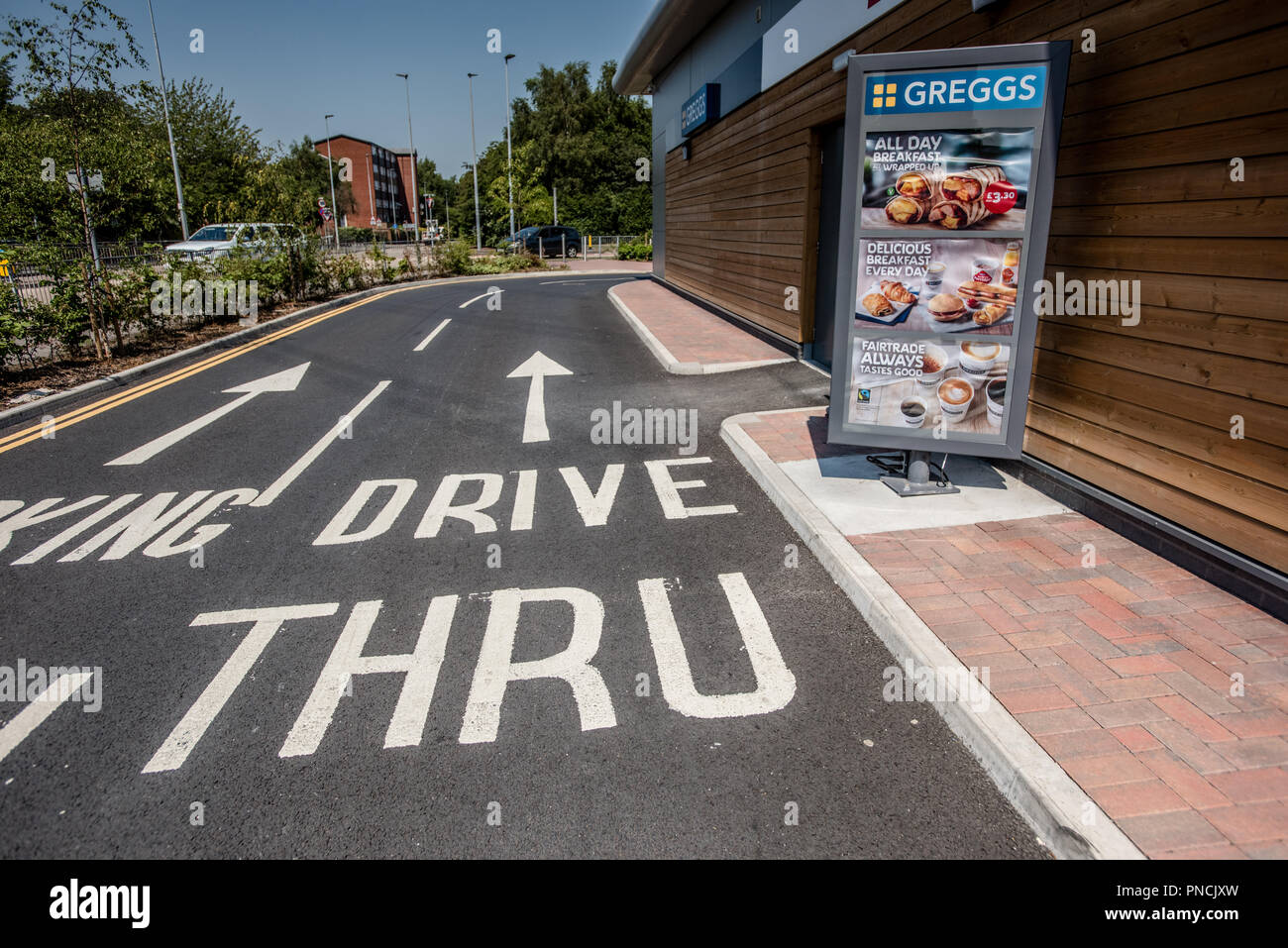 Greggs Drive Through. Manchester. UK. Stock Photo