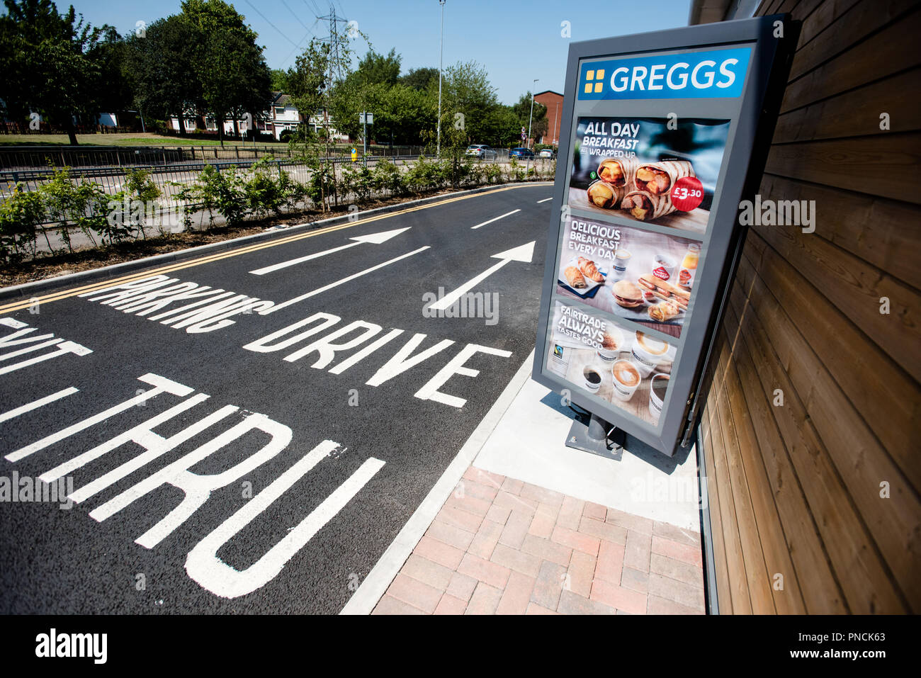 Greggs Drive Through. Manchester. UK. Stock Photo