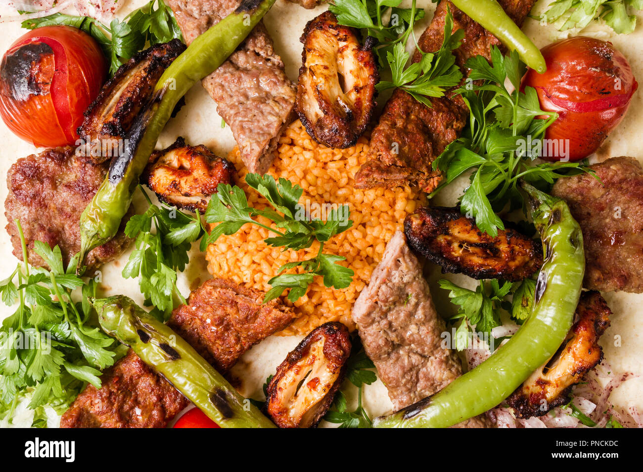 Turkish traditional mixed kebab plate with Adana and chicken kebabs Stock  Photo - Alamy
