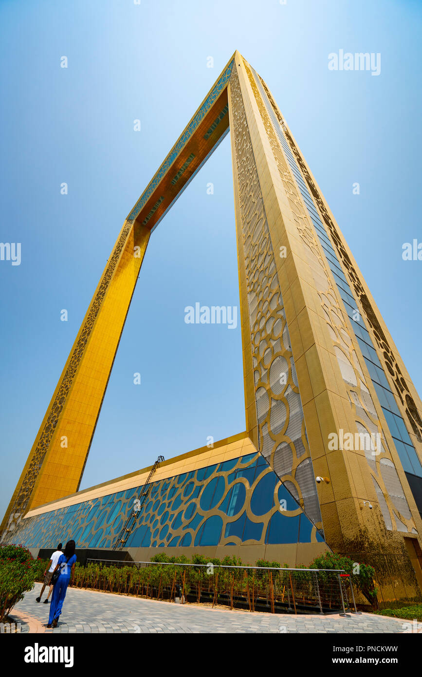 The Dubai Frame , a new tourist attraction with elevated viewing platform, in Dubai, UAE, United Arab Emirates Stock Photo