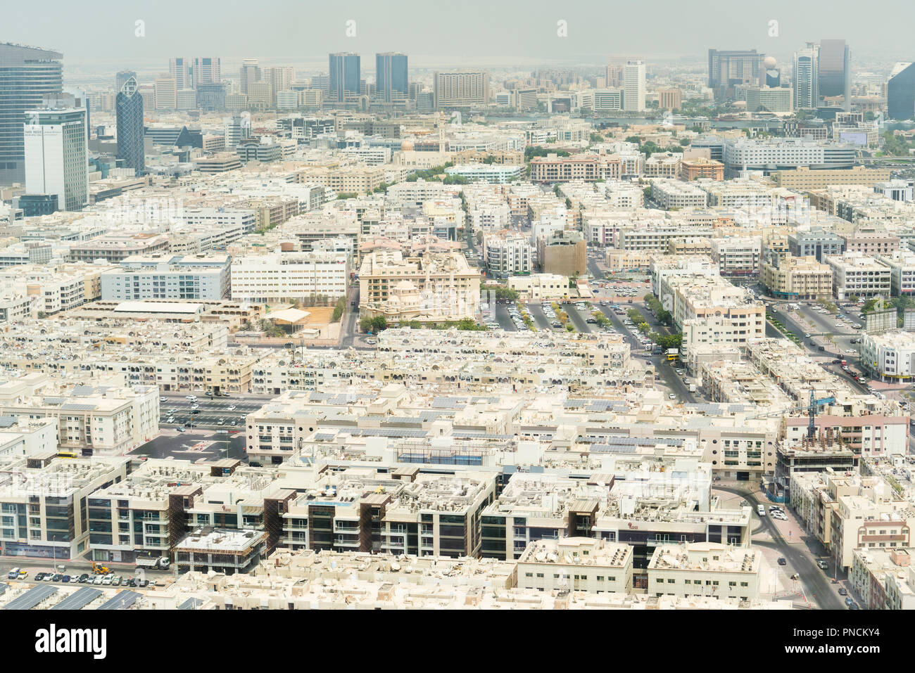 View of low rise housing apartment blocks in Al Karama district of