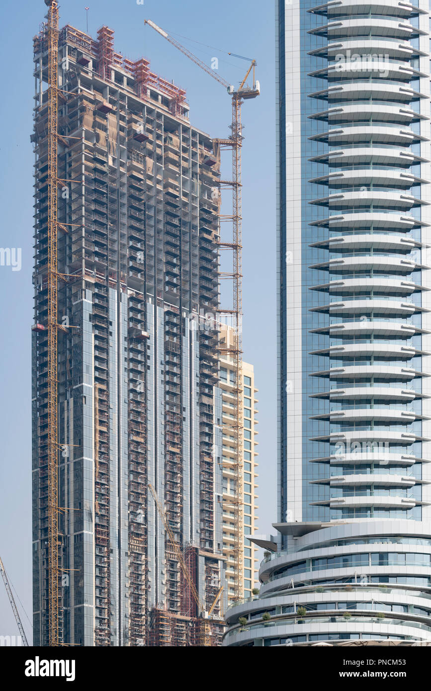 Luxury high rise apartment building under construction in Downtown Dubai , UAE, United Arab Emirates Stock Photo