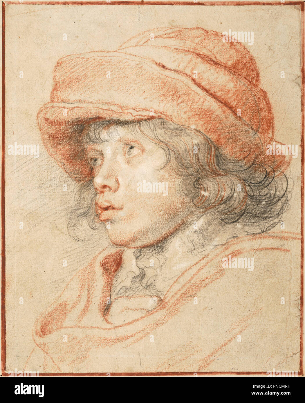 Rubens's Son Nicolaas Wearing a Red Felt Cap, 1625-1627. Date/Period: From 1625 until 1627. Drawing. White chalk, black chalk and sanguine on paper. Author: PETER PAUL RUBENS. RUBENS, PETER PAUL. Rubens, Pieter Paul. Stock Photo