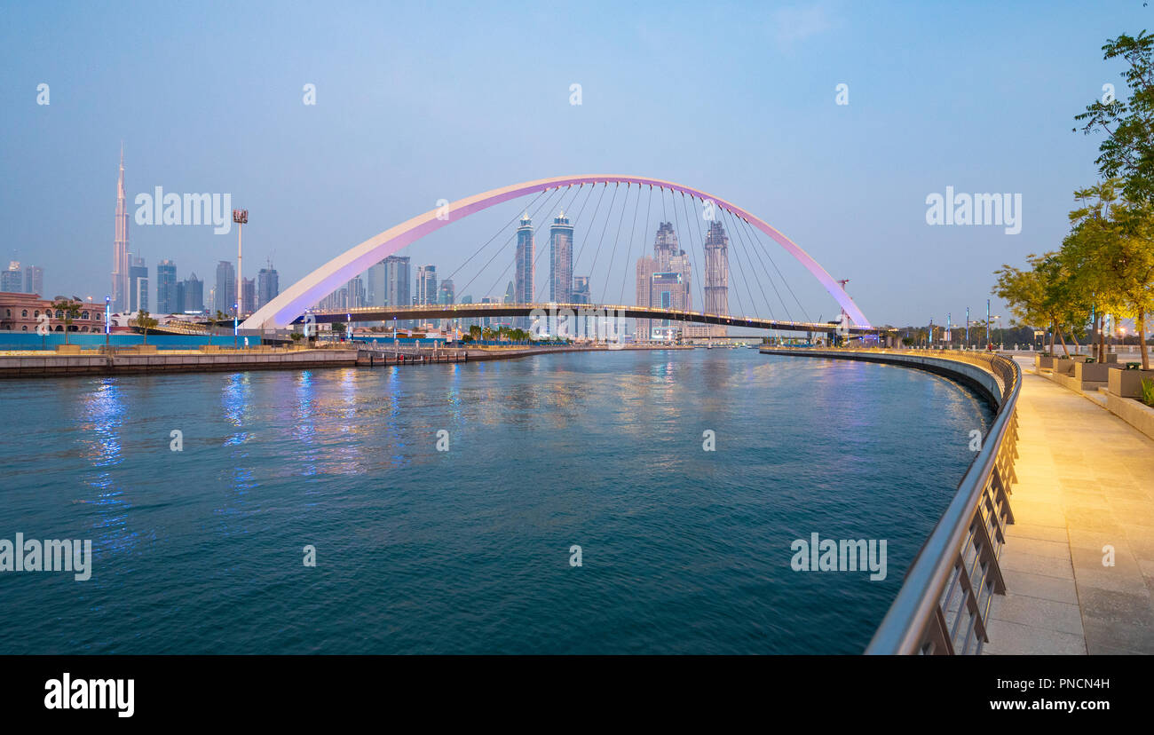 View of new Dubai Water Canal a waterway that connects into Dubai Creek and the sea. UAE, United Arab Emirates Stock Photo