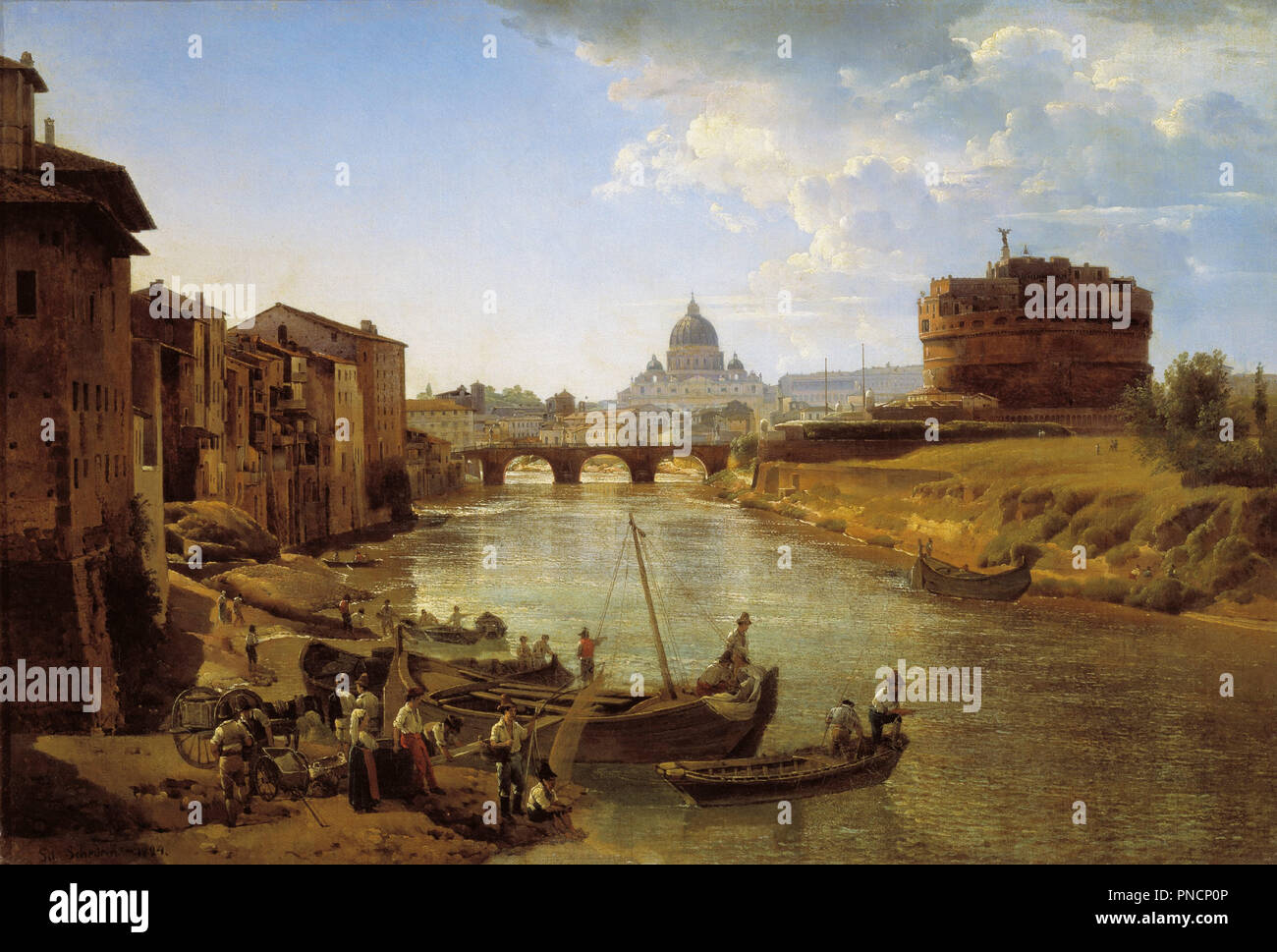 New Rome. The Castle of S.Angelo. Date/Period: 1824/1825. Painting. Oil on canvas. Height: 45.6 cm (17.9 in); Width: 67.2 cm (26.4 in). Author: Sylvester Shchedrin. SILVESTR FEODOSSIJEWITSCH SCHTSCHEDRIN. Stock Photo