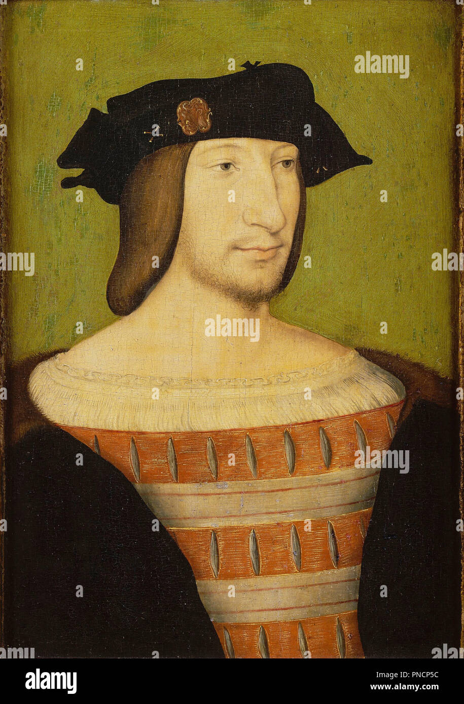 Portrait de François Ier (1494-1547), roi de France. Date/Period: Ca. 1515. Painting. Oil on panel. Height: 350 mm (13.77 in); Width: 250 mm (9.84 in). Author: JEAN CLOUET. CLOUET, JEAN. Stock Photo