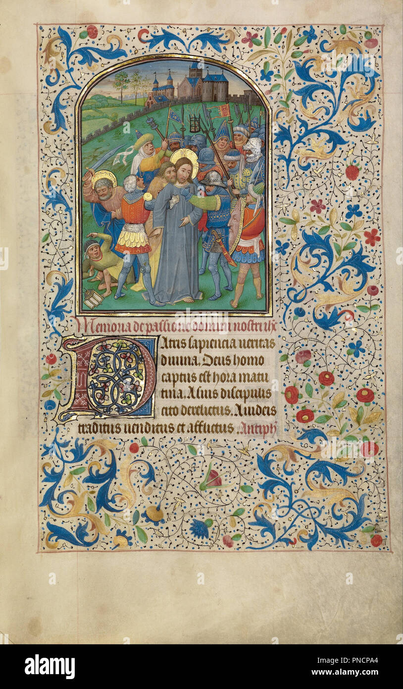 The Betrayal of Christ. Date/Period: Early 1460s. Folio. Tempera colors, gold leaf, and ink on parchment. Height: 256 mm (10.07 in); Width: 173 mm (6.81 in). Author: Willem Vrelant. Stock Photo