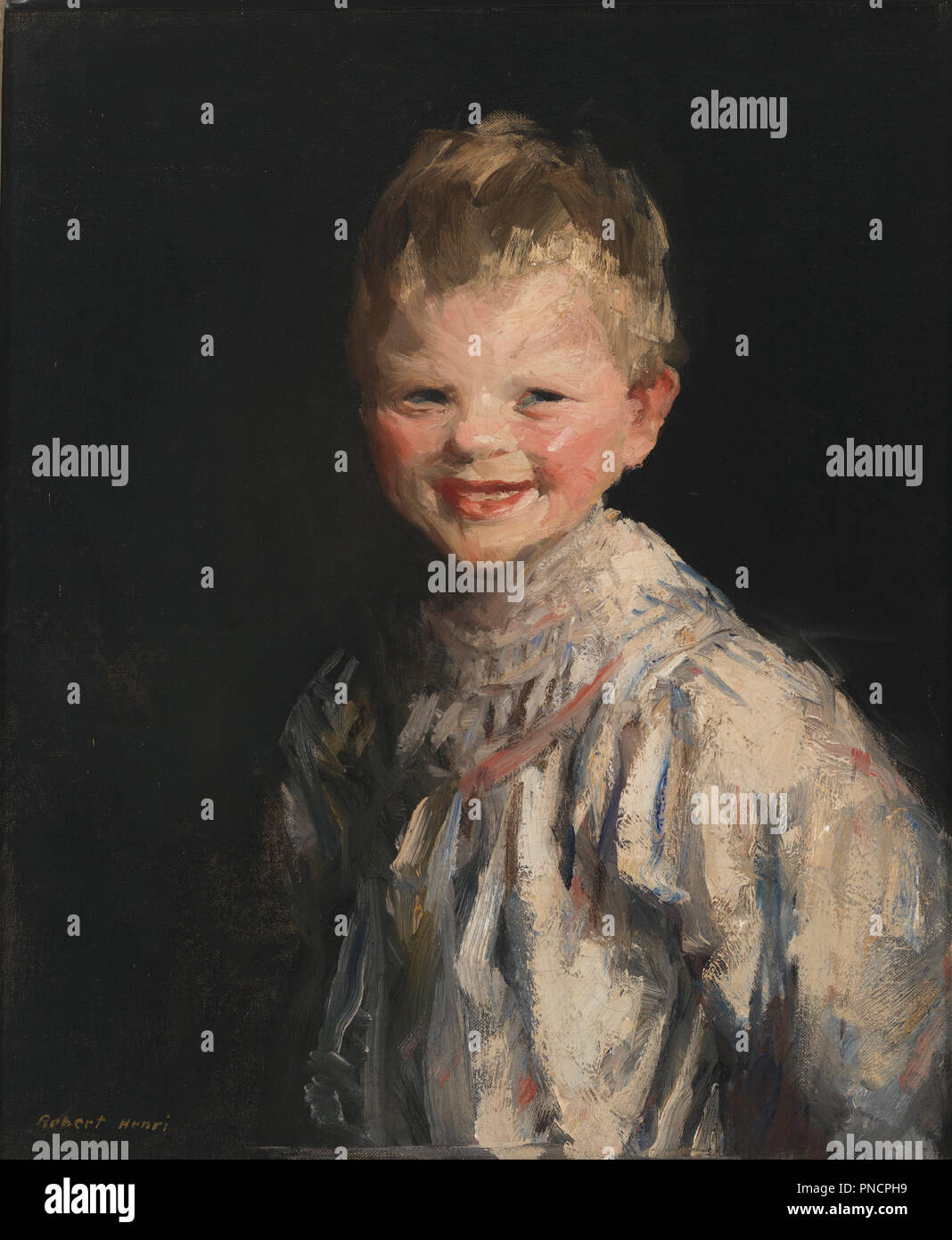 Laughing Child. Date/Period: 1907. Painting. Oil on canvas. Width: 20.25 in. Height: 23.75 in (Overall). Author: Robert Henri. Stock Photo