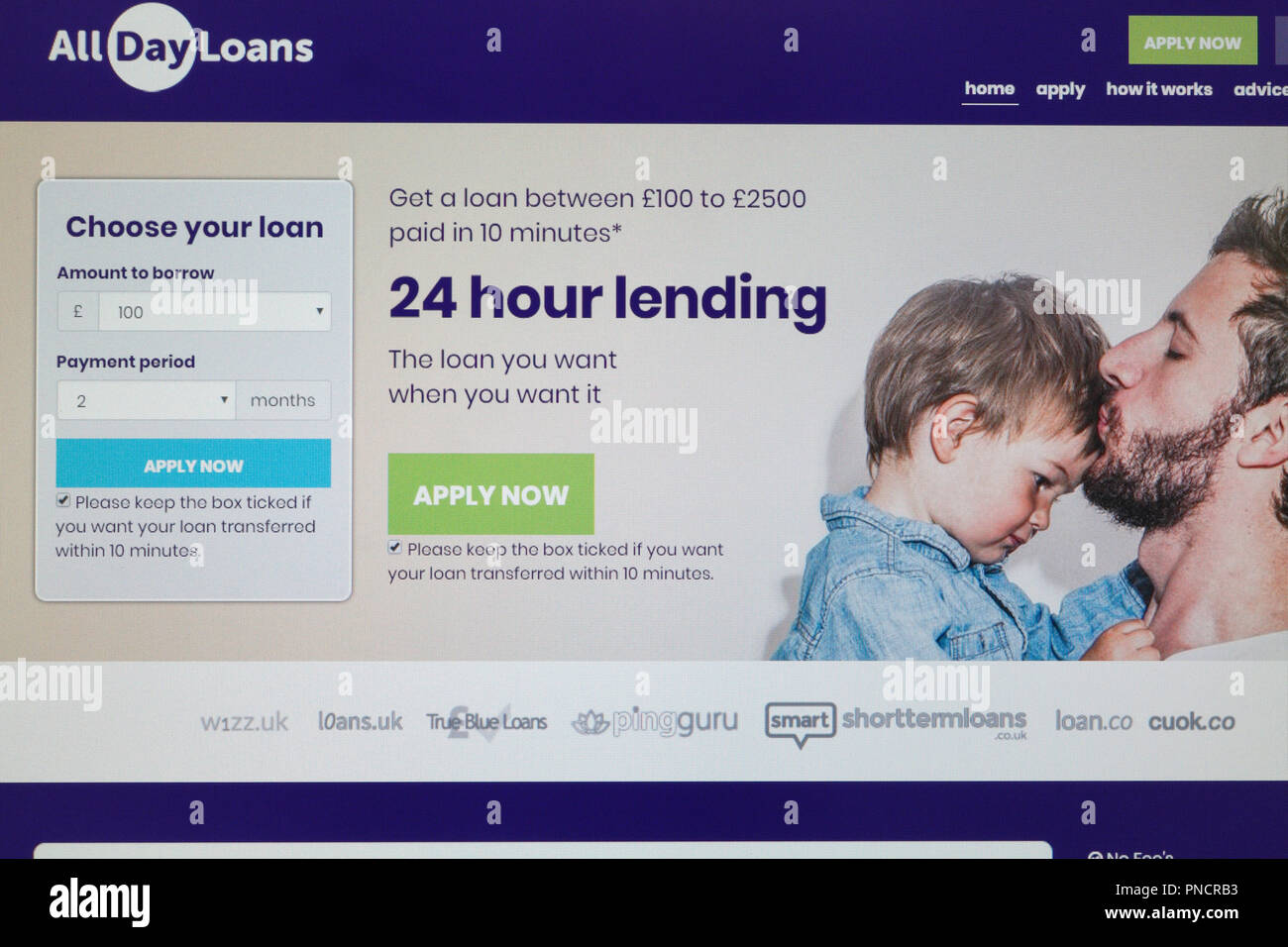 Screengrab, AllDay Loans application website Stock Photo