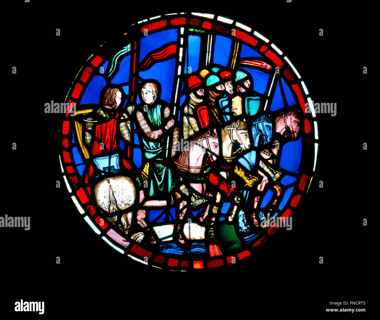 Rondel Depicting Holofernes's Army Crossing the Euphrates River. Date/Period: From 1246 until 48. Stained Glass. Stained and painted glass Stained and painted glass. Height: 592.07 mm (23.30 in). Author: unknown, French. Stock Photo