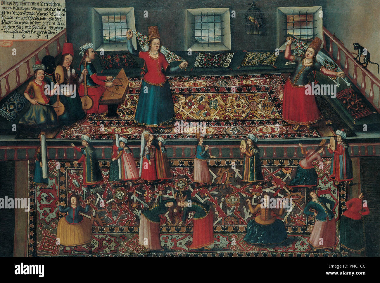 A Scene from the Turkish Harem. Date/Period: Second half of 17th century. Painting. Oil on canvas. Height: 1,300 mm (51.18 in); Width: 1,935 mm (76.18 in). Author: Franz Hermann, Hans Gemminger, Valentin Mueller. Hörmann, Franz Georg. Stock Photo