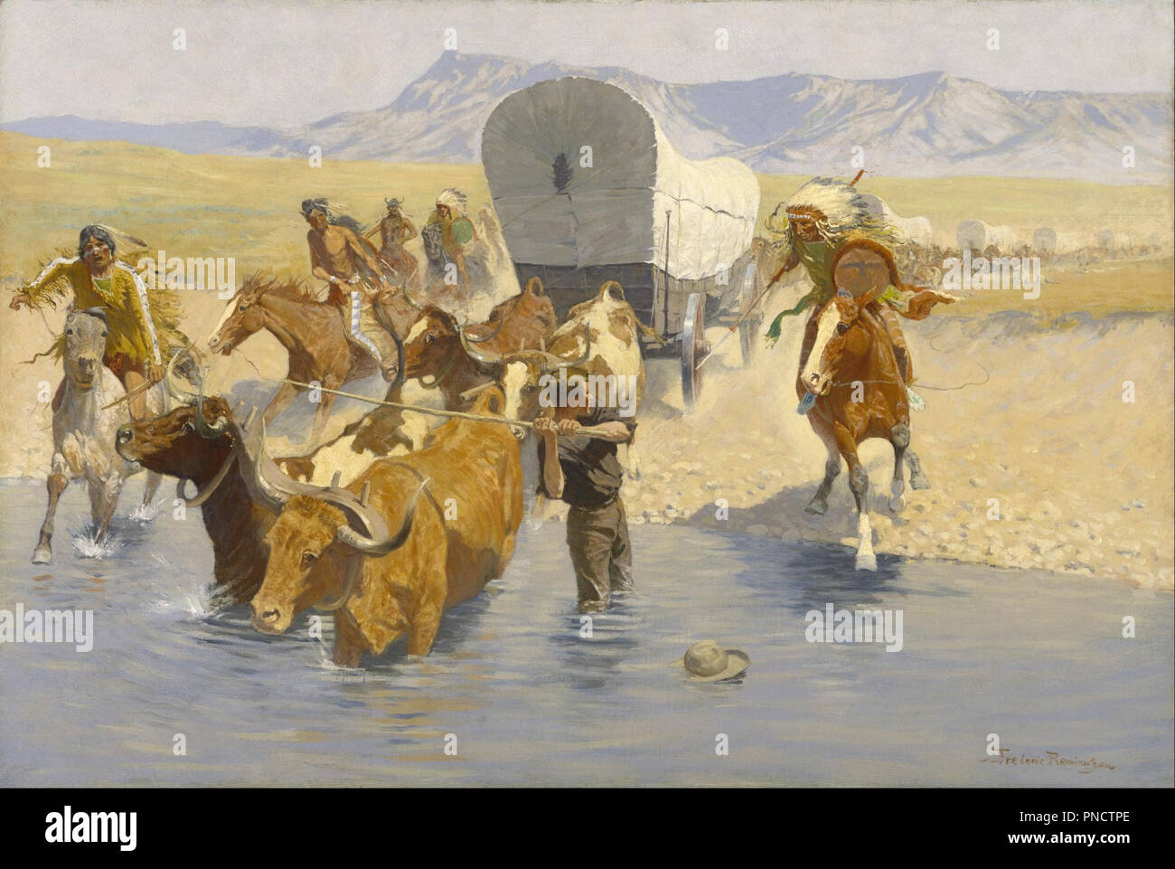 The Emigrants. Date/Period: 1902/1906. Painting. Oil on canvas. Width: 115.3 cm. Height: 77.2 cm (without frame). Author: Frederic Remington. Stock Photo