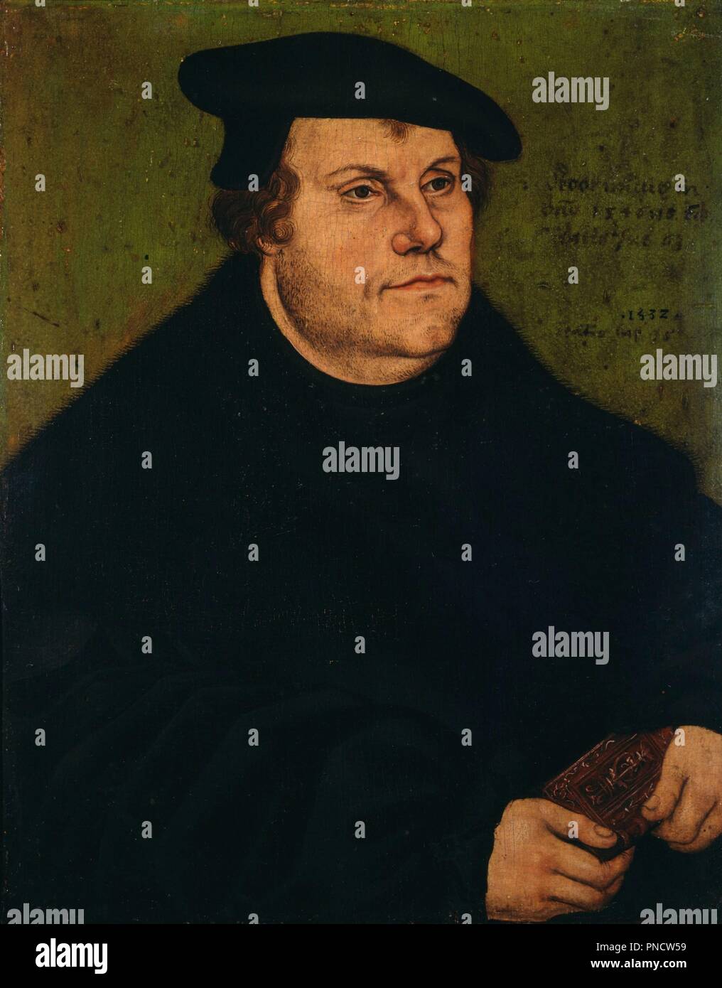 Martin Luther. Date/Period: 1532. Oil on beech wood. Height: 18.3 cm (7.2 in); Width: 15 cm (5.9 in). Author: Cranach the Elder, Lucas. LUCAS CRANACH, THE ELDER. Stock Photo