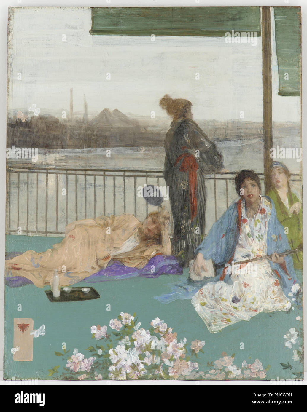 Variations in Flesh Colour and Green--The Balcony. Date/Period: From 1864 until 1879. Painting. Oil on wood panel. Height: 61.4 cm (24.1 in); Width: 48.8 cm (19.2 in). Author: WHISTLER, JAMES ABBOTT MCNEILL. JAMES MACNEILL WHISTLER. Stock Photo