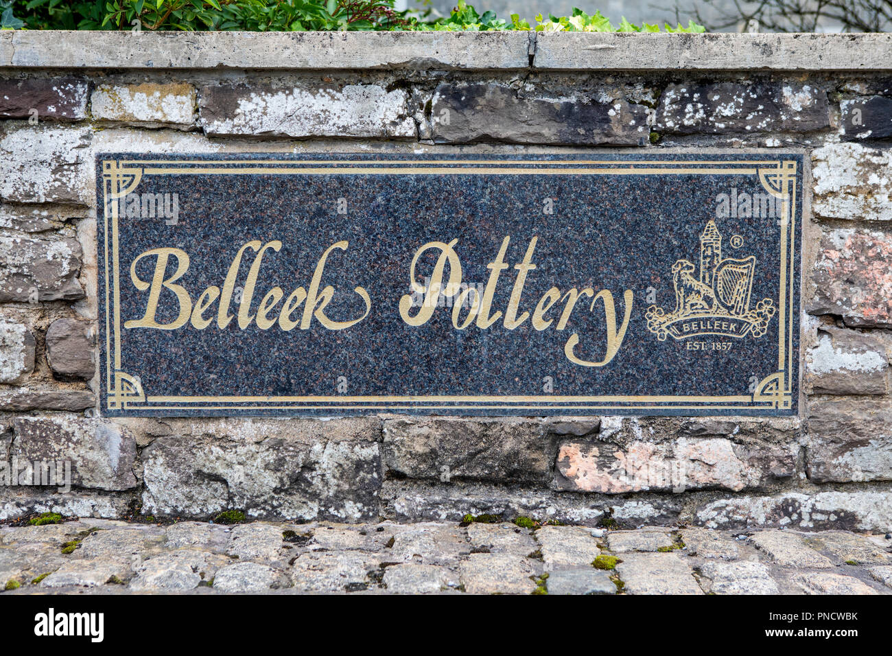 Belleek, Northern Ireland August 22nd 2018 A sign for the famous