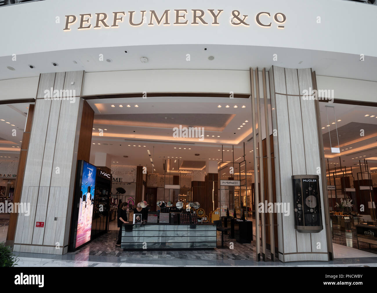 Perfume  stores in  new extension to the Dubai Mall, the Fashion Avenue , housing high-end shops and shopping with luxury brands, in Dubai, UAE Stock Photo
