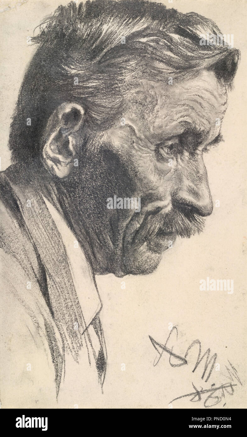 A man's head. Date/Period: 1886. Drawing. Pencil pencil. Height: 209 mm (8.22 in); Width: 128 mm (5.03 in). Author: ADOLPH VON MENZEL. Stock Photo