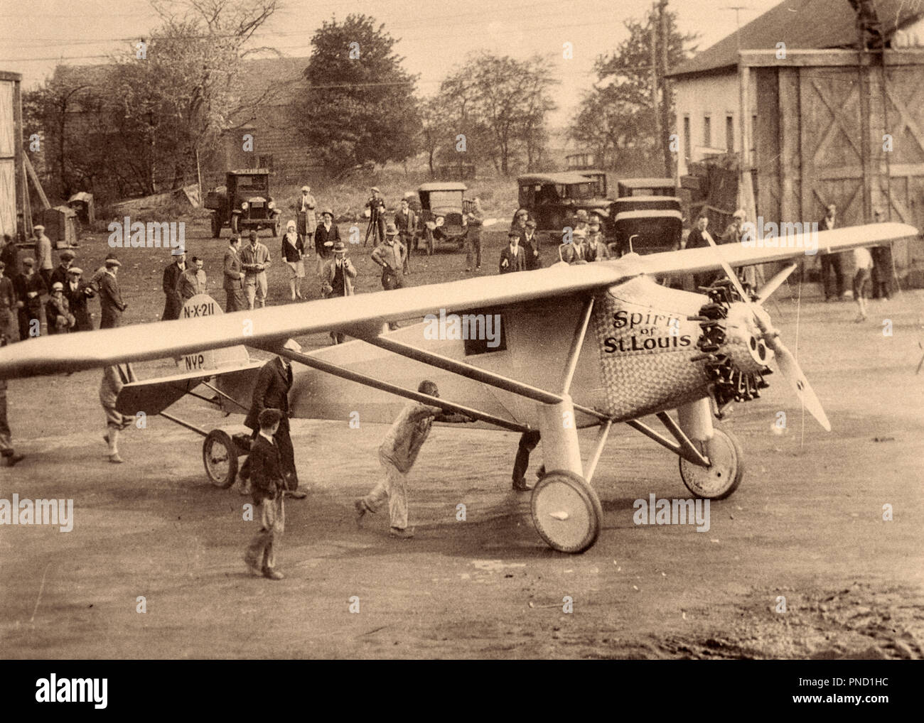 Louis airplane on a grass landing field Lindbergh Photo Print Spirit of St