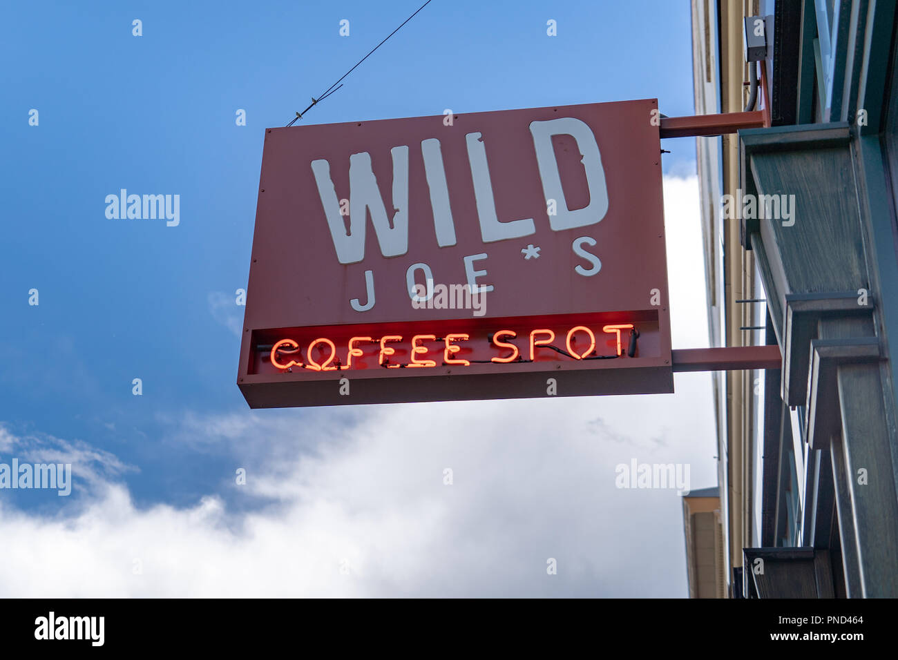 Wild Joe's Coffee Spot, a local coffee shop in Downtown Bozeman Montana Stock Photo