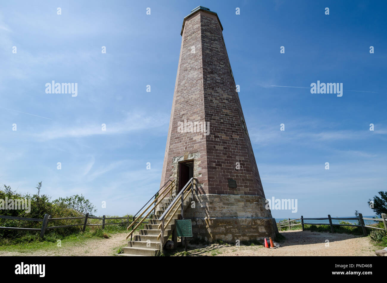 View of the Old Cape Henry lighthouse in Virginia Beach, Virginia near