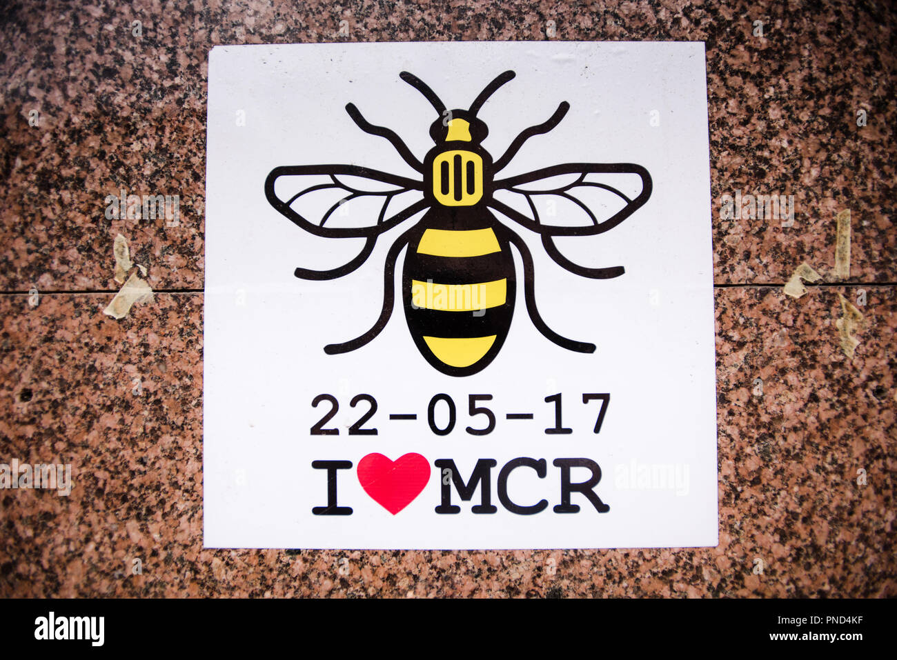 Manchester Arena bombing, Bee Poster 22-05-17 Stock Photo
