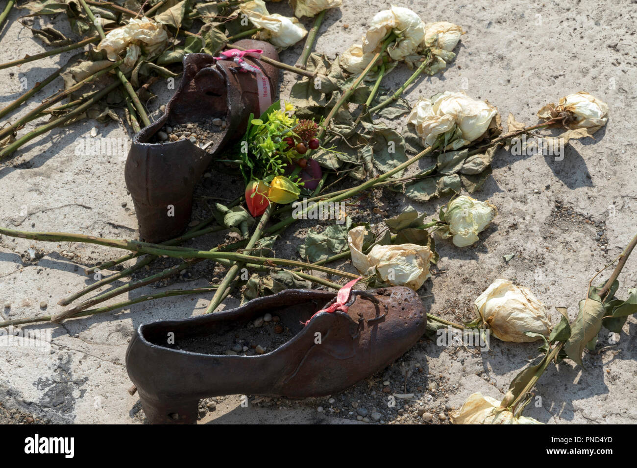 Shoes on the Danube, a memorial to Holocaust victims of WWII Stock Photo