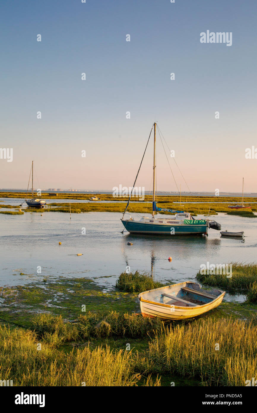 Small boats during golden hour at Leigh On Sea, Essex Stock Photo - Alamy