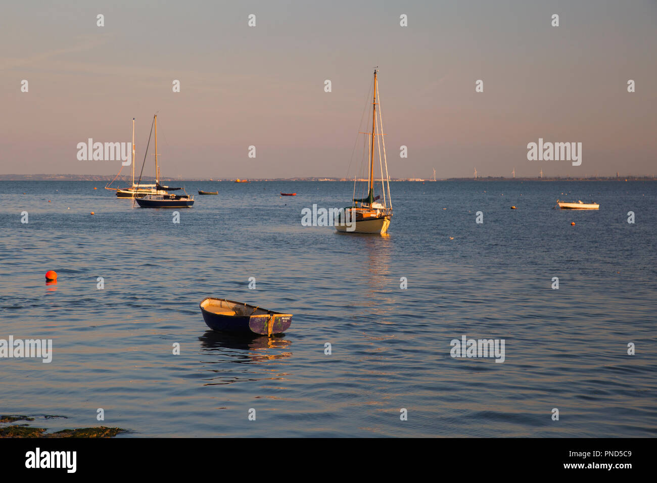 Small boats during golden hour at Leigh On Sea, Essex Stock Photo - Alamy